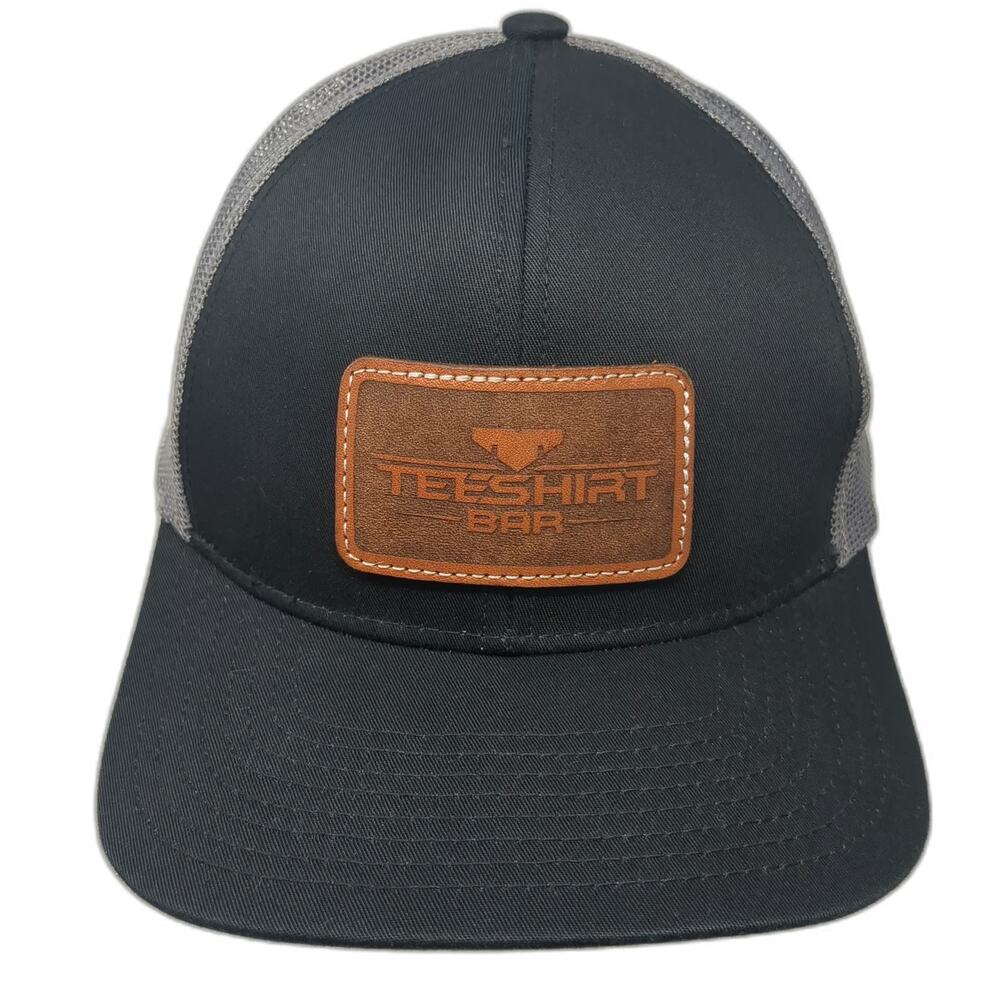 Pacific Headwear Trucker Hat Black One Size Snapback Mesh Leather Patch Logo